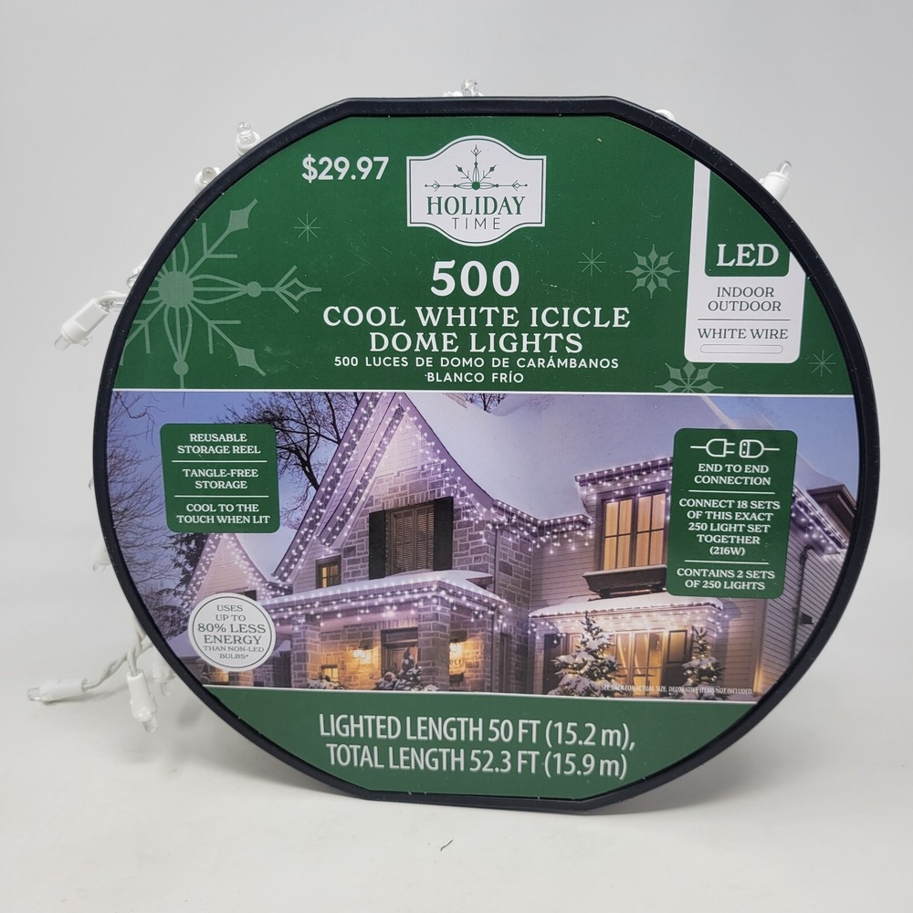 Holiday Time 500-Count Cool White LED Dome Icicle Lights with White Wire‎